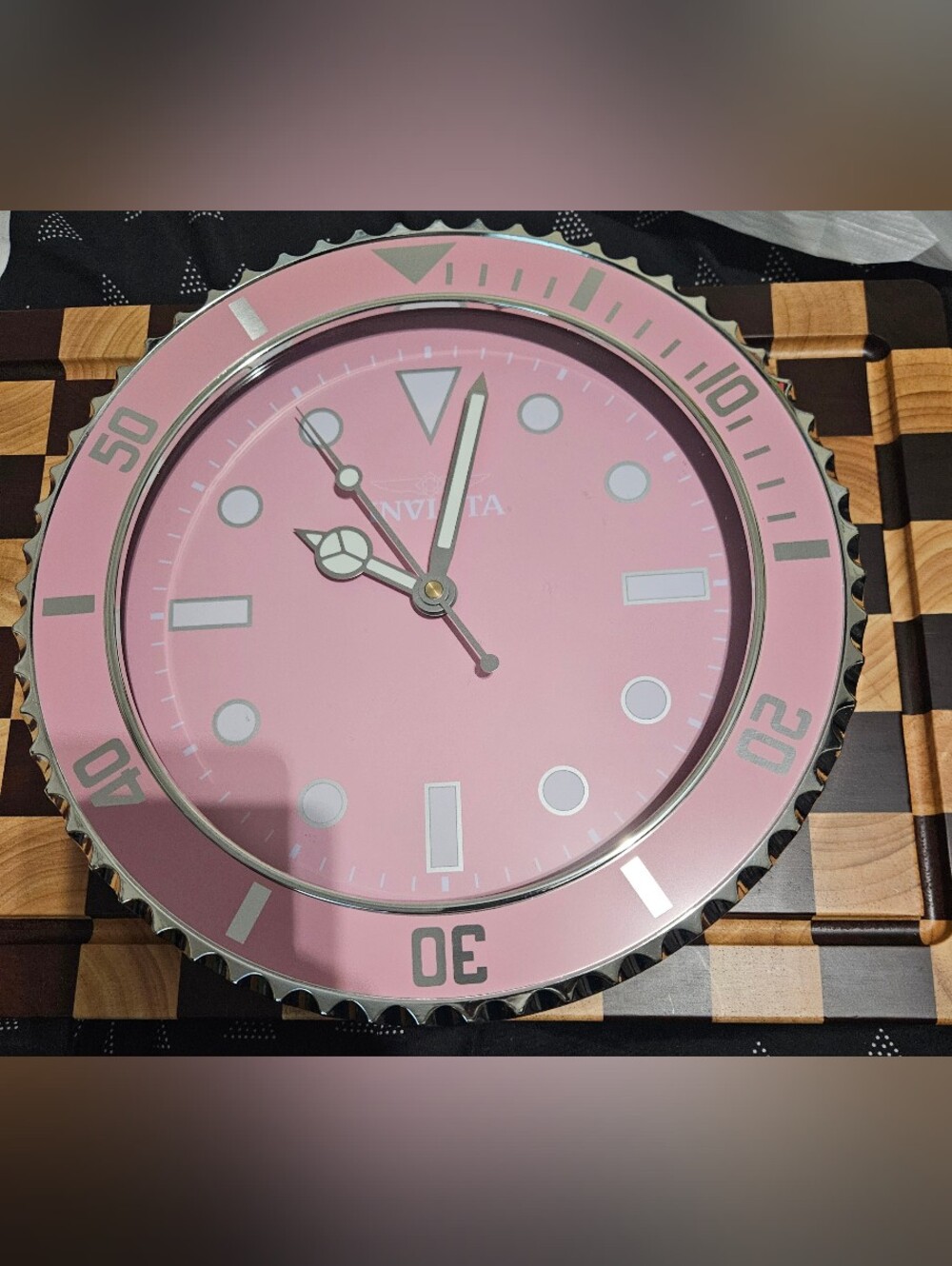 Invicta Pink and Silver Round Wall Clock